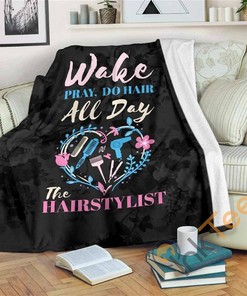Wake Pray Do Hair All Day Sherpa Fleece Blanket Gifts for Family, for Couple