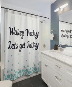 Wakey Wakey Let's Get Nakey Funny Shower Curtain, Bachelor Gifts, Funny Bathroom Decor, Funny Gifts for Friends, Kids Bathroom Curtain