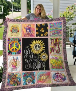 Walk In Peace Hippie Sunflower Quilt Blanket Bedding Set