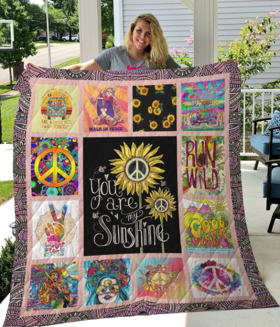 Walk In Peace Hippie Sunflower Quilt Blanket Bedding Set
