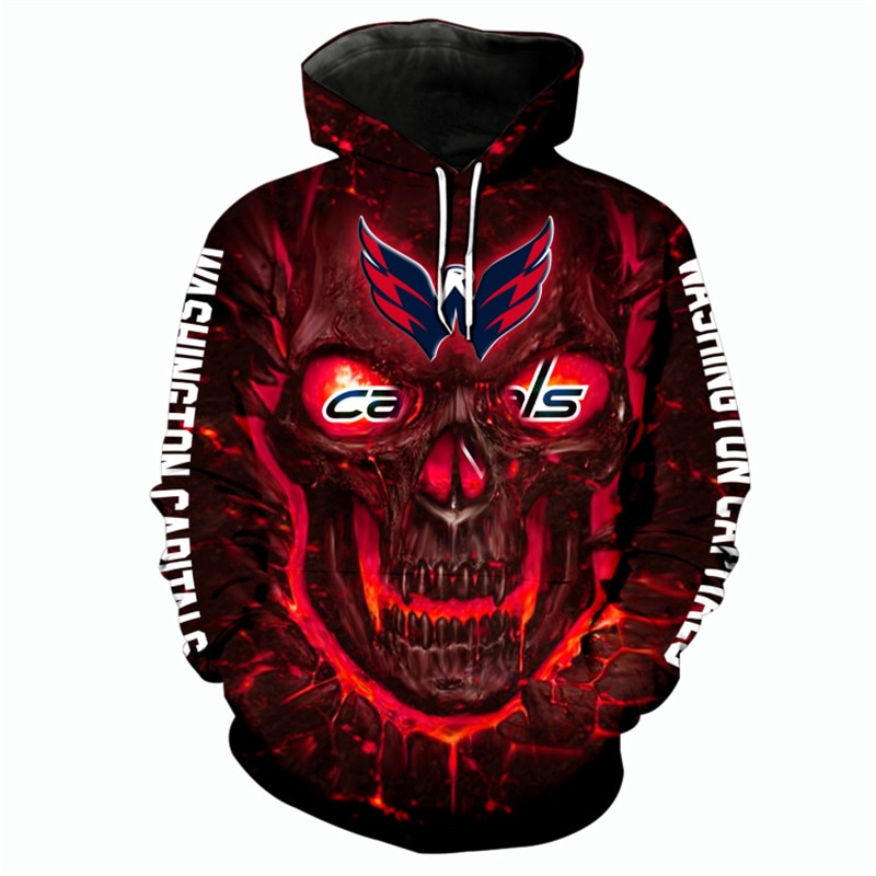 Washington Capitals Halloween Hoodie 3D Skulls Pullover Nhl