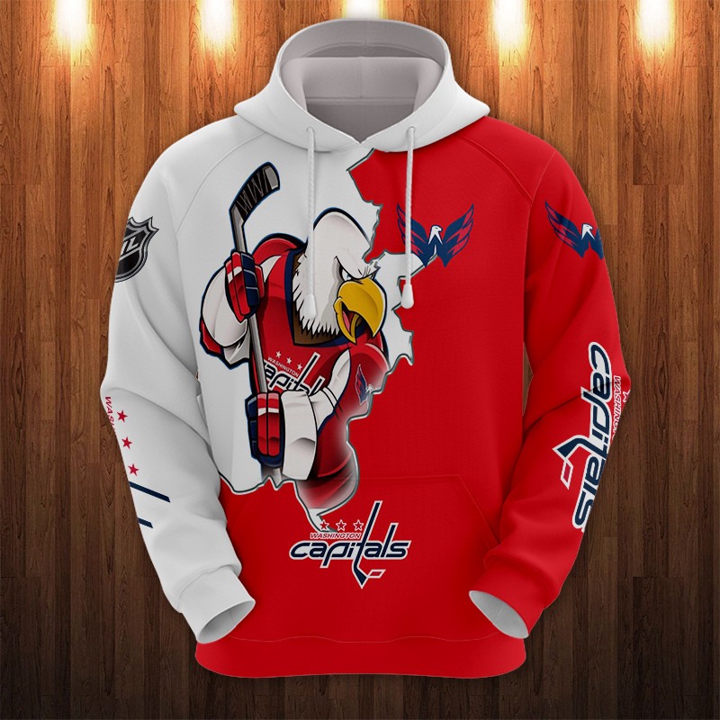 Washington Capitals Hoodie 3D Zip Hoodie 3D Cartoon Graphic Zip Hoodie for Fan