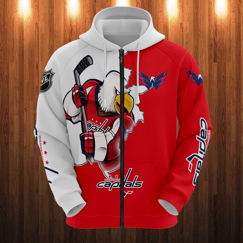 Washington Capitals Hoodie 3D Zip Hoodie 3D Cartoon Graphic Zip Hoodie for Fan - Image 3