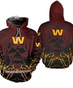 Washington Football Team Hoodie Halloween Pumpkin Skull Print Zip Hoodie