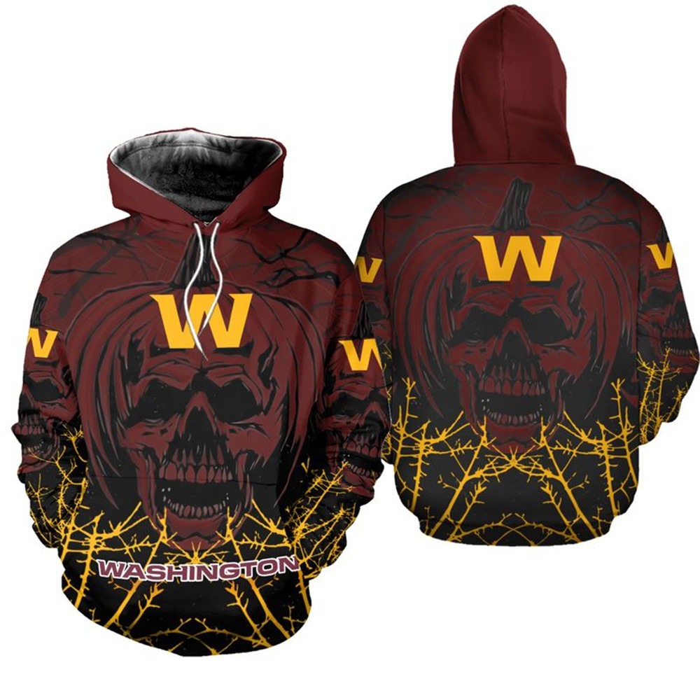 Washington Football Team Hoodie Halloween Pumpkin Skull Print Zip Hoodie