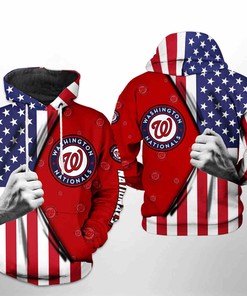 Washington Nationals MLB US Flag 3D Hoodie Zipper Hoodie