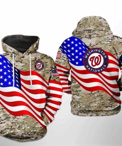 Washington Nationals MLB US Flag Camo Veteran 3D Hoodie Zipper Hoodie