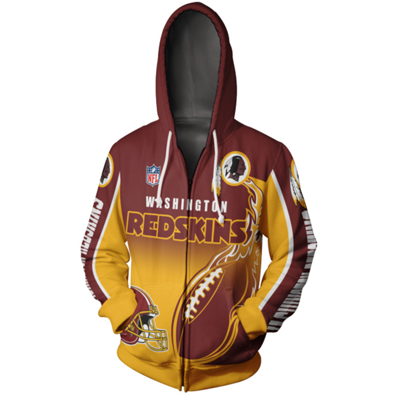 Washington Redskins Hoodie 3D Zip Hoodie Cute Flame Balls Graphic Gifts for Fans