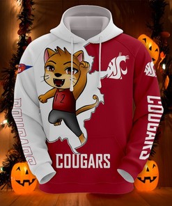 Washington State Cougars Hoodie 3D Zip Hoodie Mascot Long Sleeve Gift for Fan