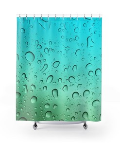 Water Droplets Shower Curtain, Blue And Green Bath Curtain, Bathroom Art, Modern Bath Decor