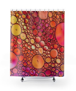Water Droplets Shower Curtain, Orange And Yellow Bath Curtain, Bathroom Art, Modern Bath Decor, Raindrops Design