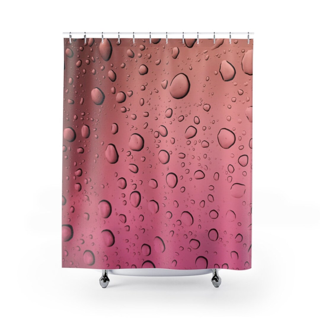 Water Droplets Shower Curtain, Pink And Rose Gold Ombre Bath Curtain, Bathroom Art, Modern Bath Decor