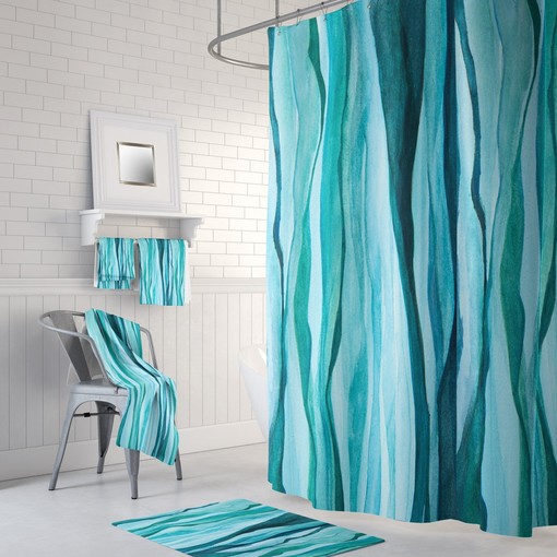 Watercolor Aqua Shower Curtain With Optional Towels And Bath Mat