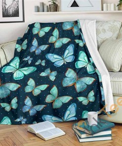 Watercolor Blue Butterfly Pattern Sherpa Fleece Blanket Gifts for Family, for Couple