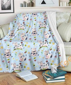 Watercolor Cartoon Cow Pattern Sherpa Fleece Blanket Gifts for Family, for Couple