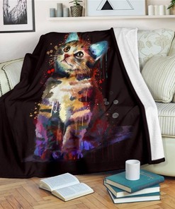 Watercolor Cat Cat Lover Sherpa Fleece Blanket Gifts for Family, for Couple