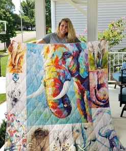 Watercolor Elephant Family Quilt Blanket Bedding Set