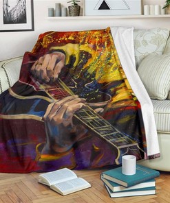 Watercolor Guitar Player Sherpa Fleece Blanket Gifts for Family, for Couple