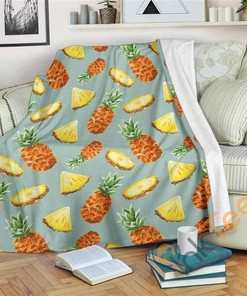 Watercolor Pineapple Pattern Sherpa Fleece Blanket Gifts for Family, for Couple