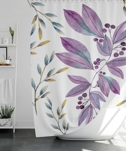 Watercolor Purple Flowers Floral Shower Bath Curtain, Purple Flowers Floral, Watercolor Purple Curtain, Farmhouse Decor, Purple Bath Decor