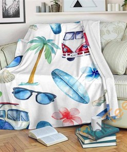 Watercolor Surfing Pattern Sherpa Fleece Blanket Gifts for Family, for Couple