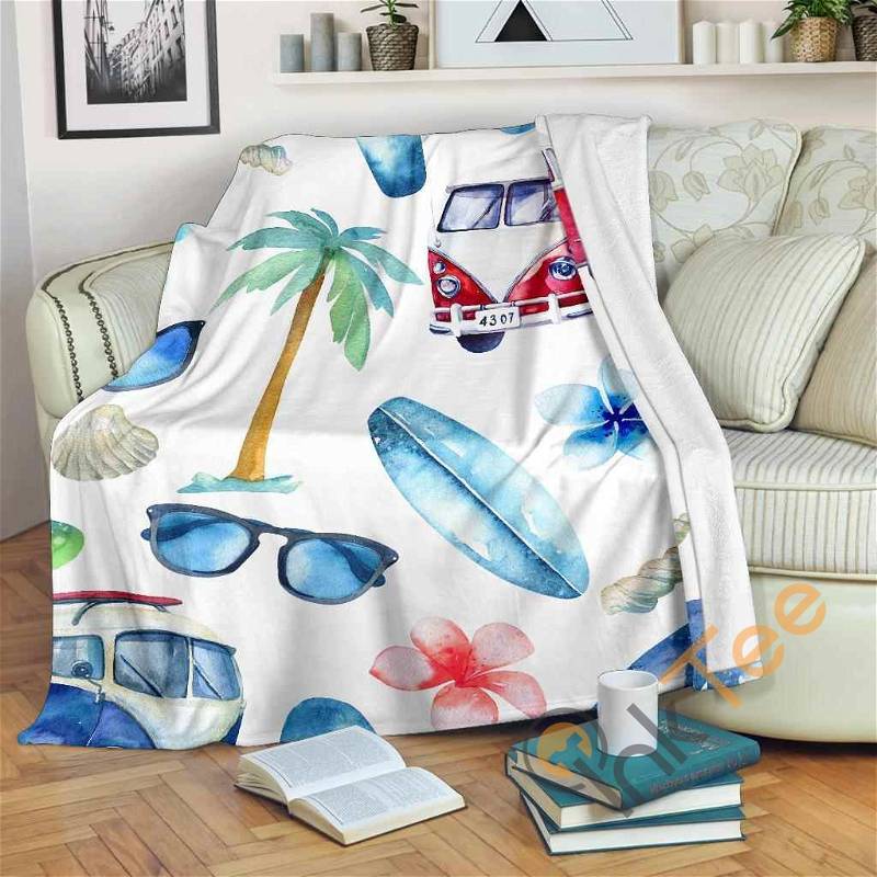 Watercolor Surfing Pattern Sherpa Fleece Blanket Gifts for Family, for Couple