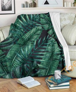 Watercolor Tropical Leaf Pattern Sherpa Fleece Blanket Gifts for Family, for Couple