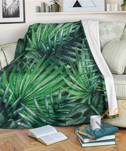 Watercolor Tropical Leaves Pattern Sherpa Fleece Blanket Gifts for Family, for Couple