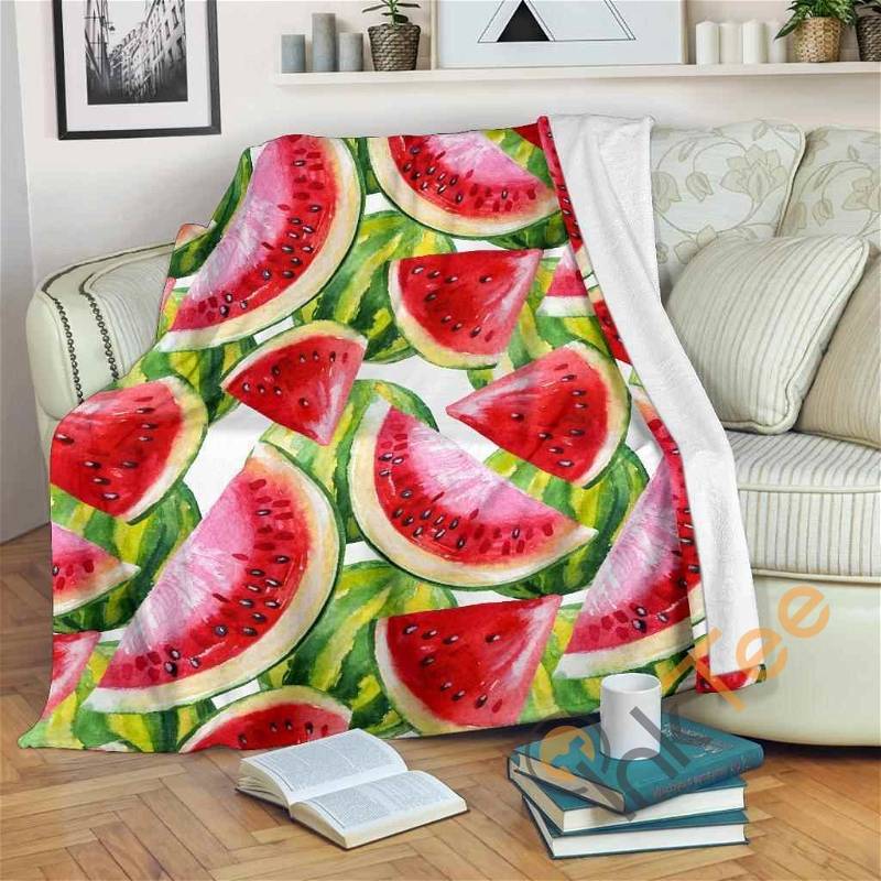 Watercolor Watermelon Pattern Sherpa Fleece Blanket Gifts for Family, for Couple