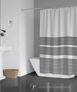 Waves Shower Curtain, Minimalist Wavy Stripe Bath Curtain In Black And White, Modern Minimal Scandinavian Bathroom Decor