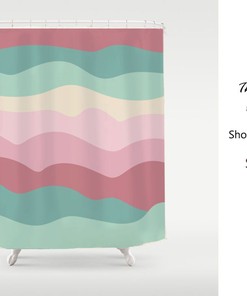 Wavy Green Shower Curtain Waterproof, Extra Heavy Quality Shower Curtain, Colorful Waterproof Fabric Shower Curtain