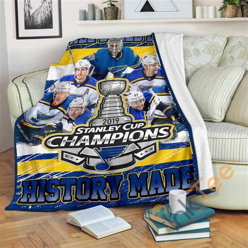 We All Bleed Blue History Made St. Louis Blue Champions Sherpa Fleece Blanket Gifts for Family, for Couple