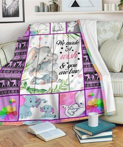 We Made A Wish Elephant Sherpa Fleece Blanket Gifts for Family, for Couple