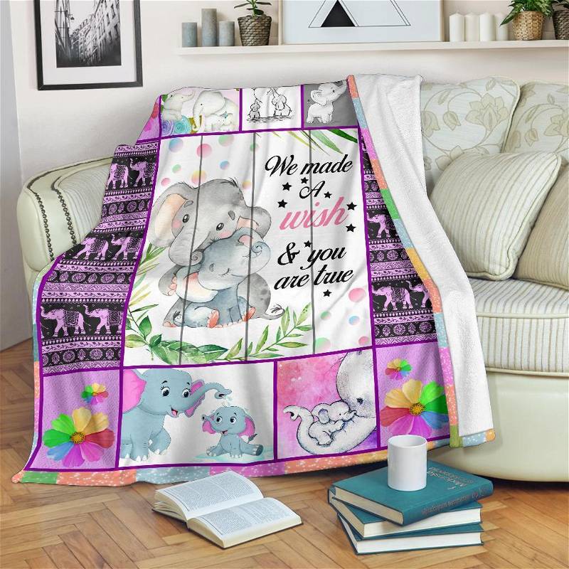 We Made A Wish Elephant Sherpa Fleece Blanket Gifts for Family, for Couple