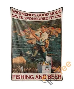 Weekend Good Mood With Fishing And Beer Sherpa Fleece Blanket Gifts for Family, for Couple