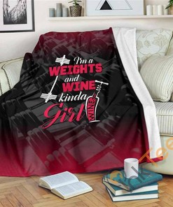 Weights And Wine Kinda Girl Sherpa Fleece Blanket Gift