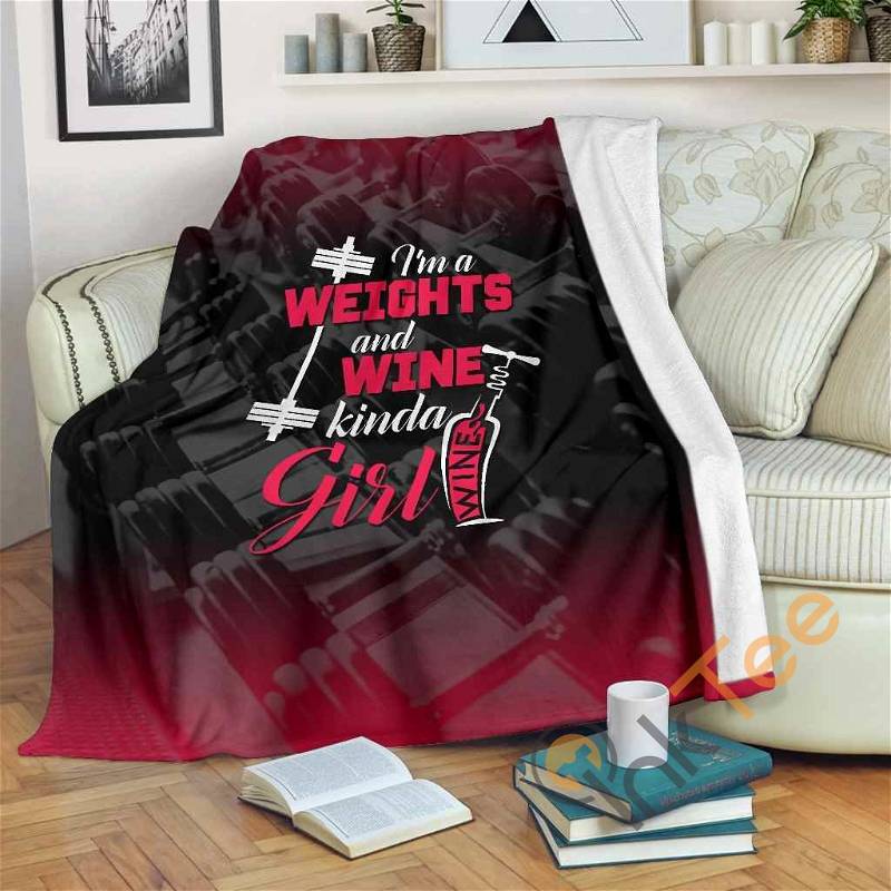 Weights And Wine Kinda Girl Sherpa Fleece Blanket Gift