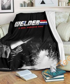 Welder Real American Hero Sherpa Fleece Blanket Gifts for Family, for Couple
