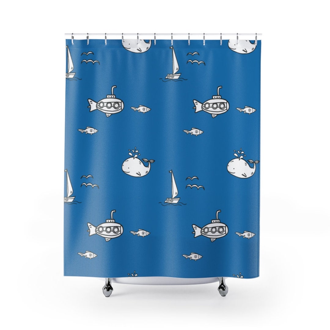 Whale Ocean Sub Nautical Sailboat Theme Shower Curtain