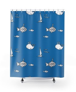 Whale Ocean Sub Nautical Sailboat Theme Shower Curtain