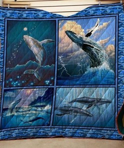 Whale Playing In The Sea Quilt Blanket Bedding Set