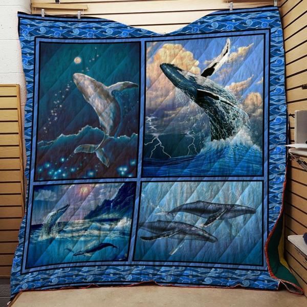 Whale Playing In The Sea Quilt Blanket Bedding Set
