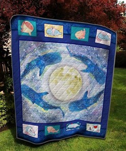 Whale Shark And Moon Quilt Blanket Bedding Set