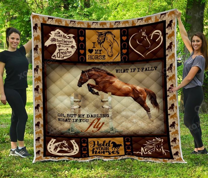 What If I Fall Oh But Darling What If You Fly Horse Quilt Blanket