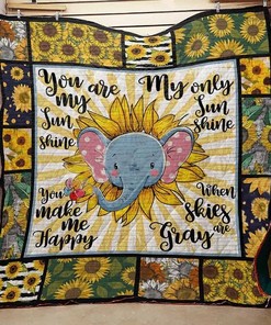 When Skies Are Gray Elephant Sunflower Elephant Quilt Blanket Bedding Set