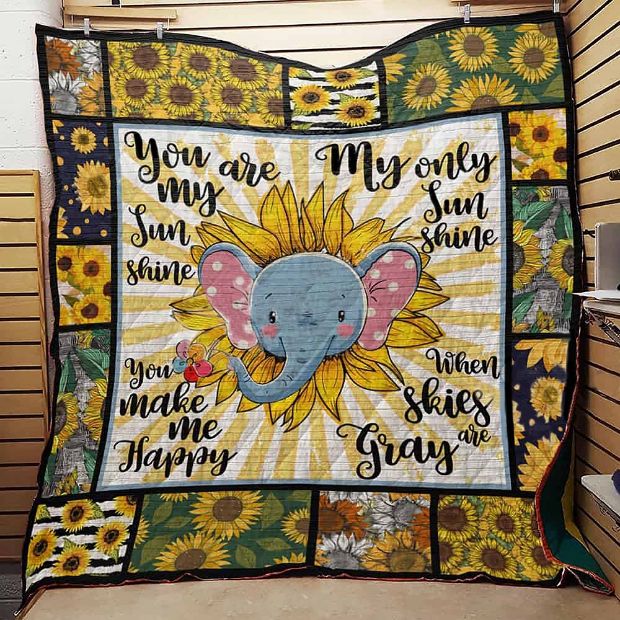 When Skies Are Gray Elephant Sunflower Elephant Quilt Blanket Bedding Set