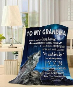 Whenever You Feel Overwhelmed Moon Wolf Blanket Personalized Grandma Family Fleece Blanket