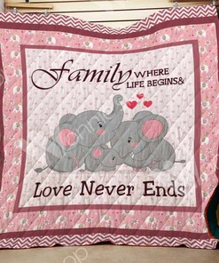 Where Life Begins Elephant Family Quilt Blanket Bedding Set