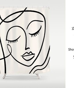 White Abstract Art Women Face Shower Curtain, Bohemian Waterproof Washable Shower Curtains