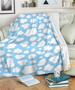 White And Blue Cow Sherpa Fleece Blanket Gifts for Family, for Couple